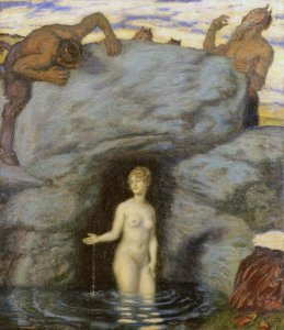 Franz Von Stuck - Quellnymphe Von Faunen Belauscht