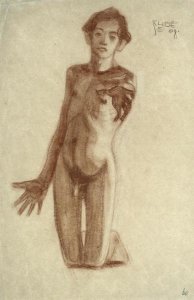 Egon Schiele - Kniender Junger Mann