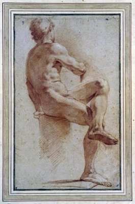 Annibale Carracci - A Male Nude Seated With His Back Turned